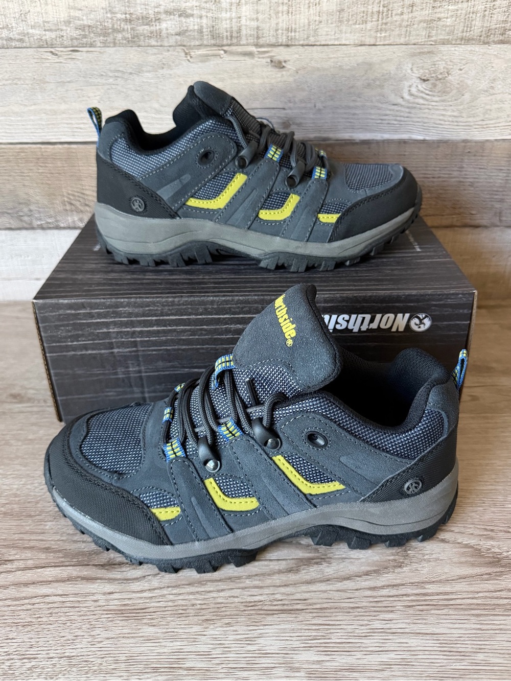 Northside Monroe Low Jr Trail Hiking Shoes Boys Size 5 Blue Lime New